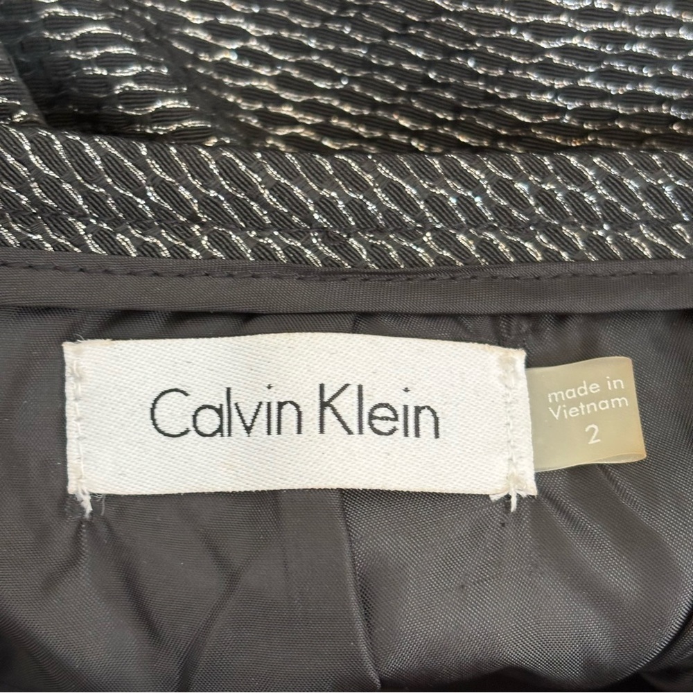 Calvin Klein Metallic Jacquard Straight Pencil Skirt Classic Black Silver 2 New - Picture 10 of 11